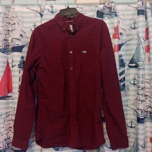 Lacoste Men's Plaid Dress Shirt Button Down Red Black Size 40 Regular Fit